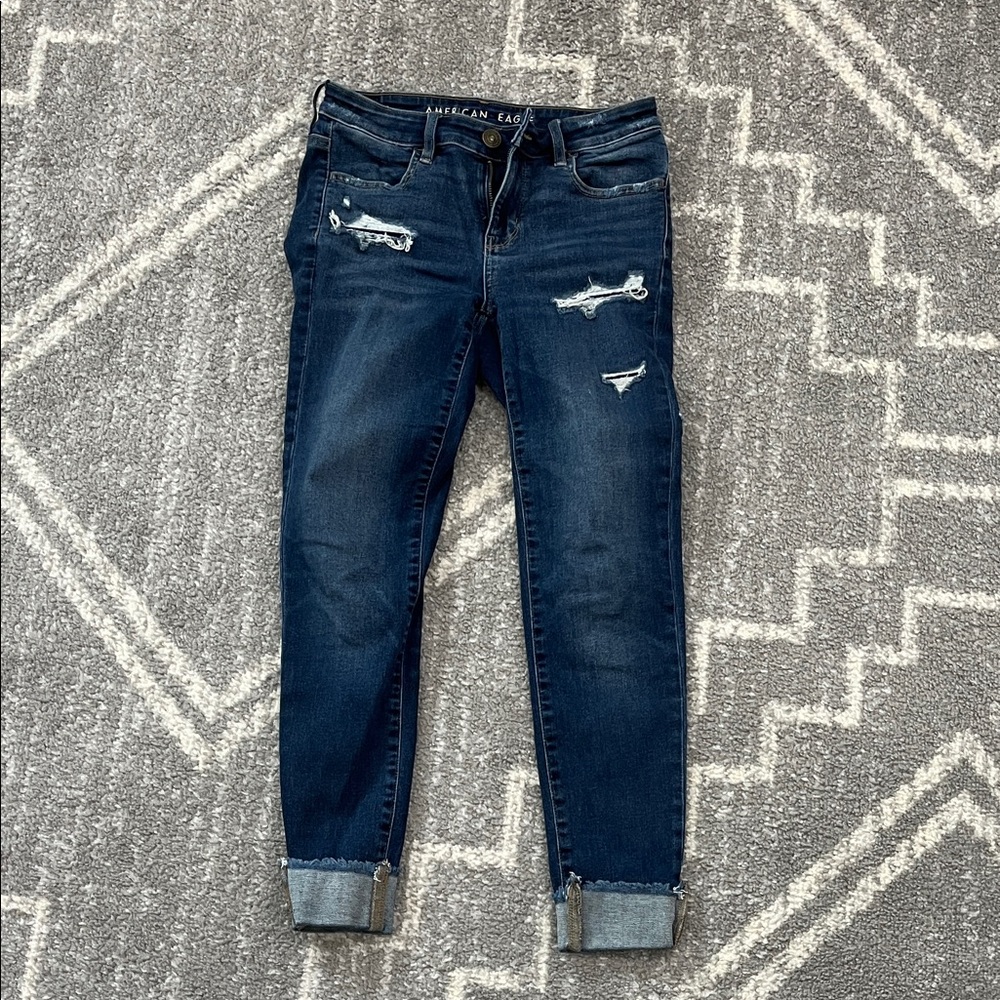 American Eagle Outfitters Women's Distressed Dark Blue Jeans